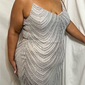 B Darlin Silver Sequin Maxi Dress